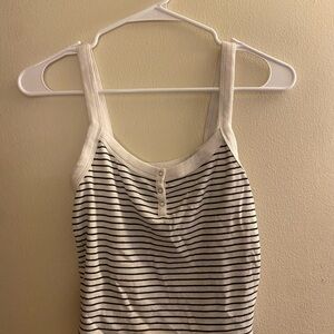 Cropped Henley Tank Top – White & Black Stripe
